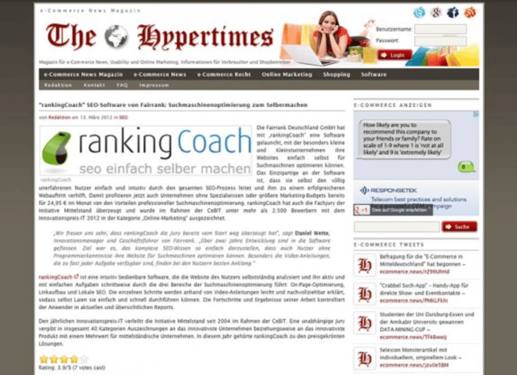 e-commerce News Magazin berichtet über rankingCoach 