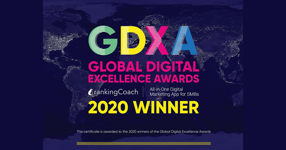 Odznaka zwycięzcy rankingCoach GDX Global Digital Excellence Awards 2020.