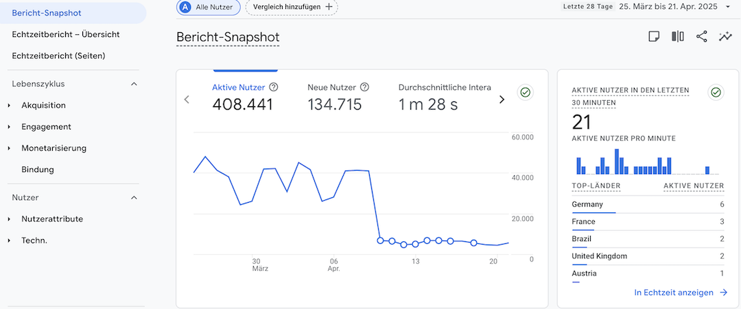 Screenshot von Google Analytics