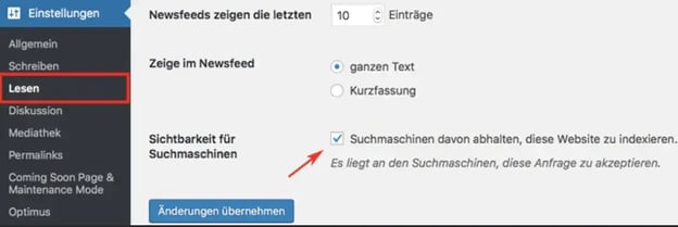 Wordpress -Website für Suchmaschinen indexierbar