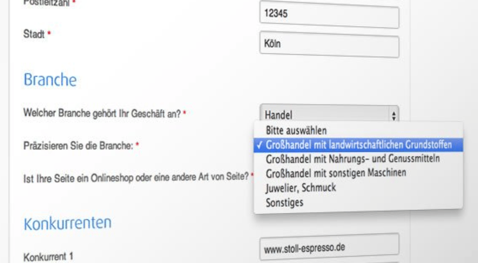 Erweiterung der Branchenauswahl