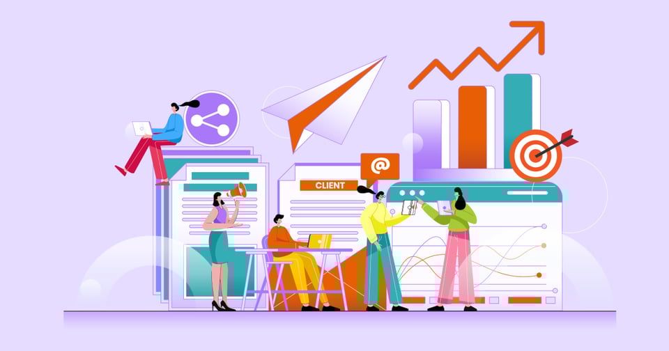 een groep bedrijfseigenaren die trefwoorden voor SEO optimaliseren