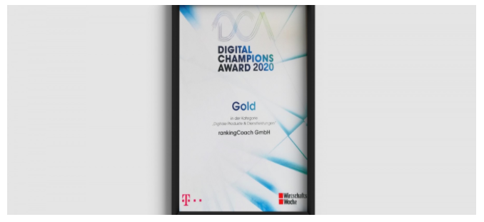 Digitale Spitzenklasse: rankingCoach beim DIGITAL CHAMPIONS AWARD 2020 ausgezeichnet